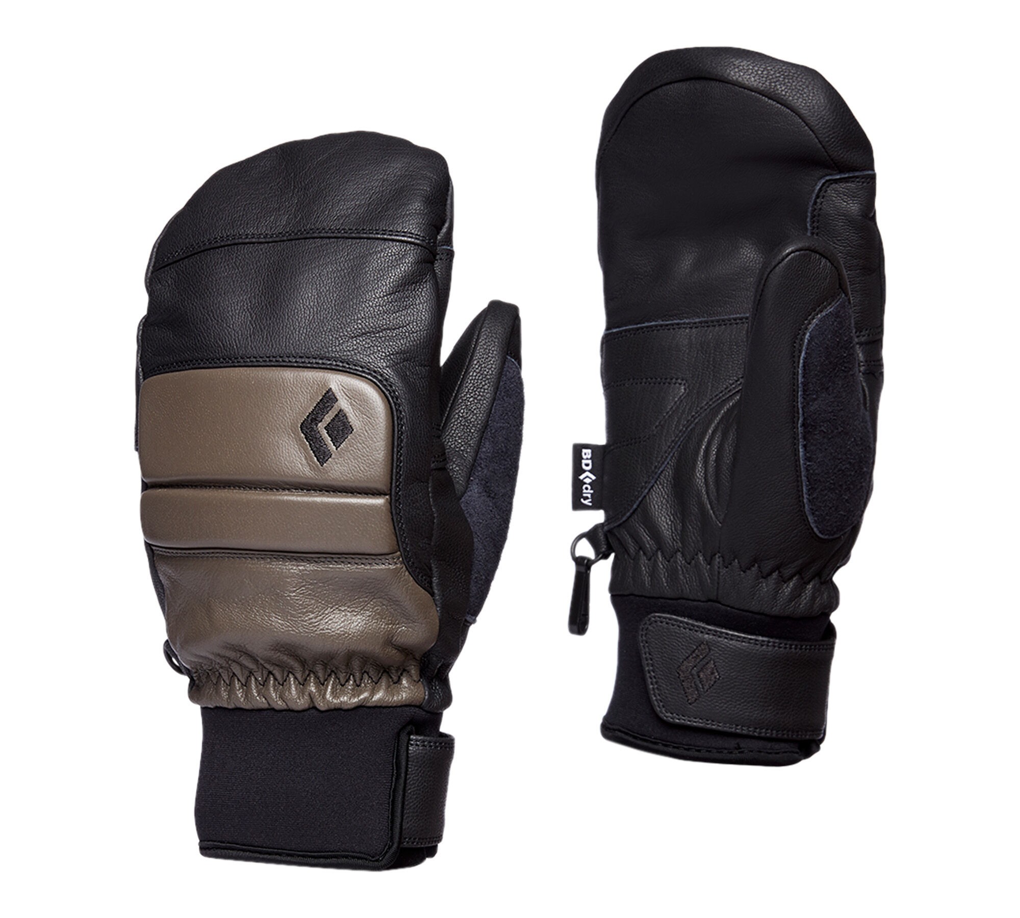 black diamond leather mittens