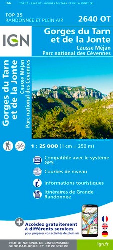 IGN Gorges Du Tarn Et De La Jonte.Causse Méjan.Pn Des Cévennes - Carte topographique