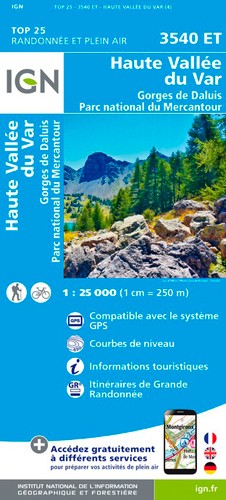 IGN Haute Vallée Du Var / Gorges De Daluis / Pn Du Mercantour - Carte topographique