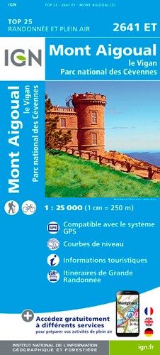 IGN Mont Aigoual.Le Vigan.Pn Des Cévennes - Carte topographique