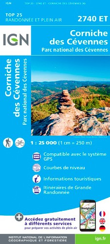 IGN Corniche Des Cévennes.Parc National Des Cévennes - Carte topographique