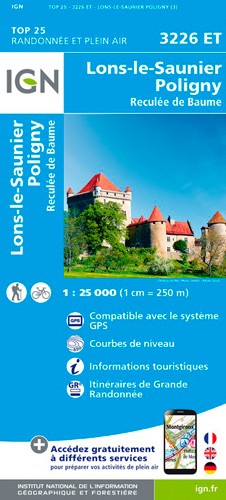 IGN Lons-Le-Saunier.Poligny.Reculée De Baume (Remplace 3226O) - Carte topographique
