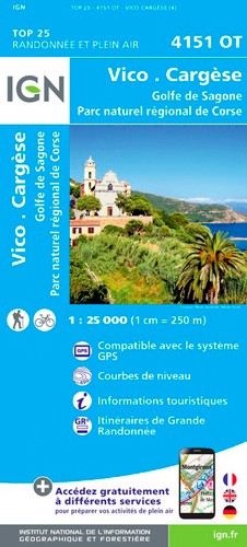 IGN Vico.Cargèse.Golfe De Sagone.Pnr De Corse - Carte topographique