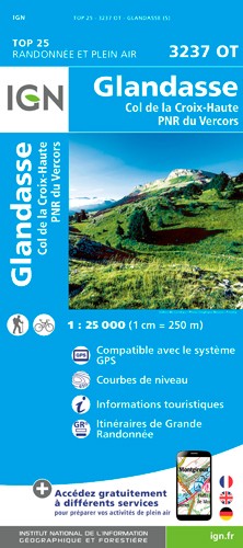 IGN Glandasse - Col De La Croix Haute. Pnr Vercors - Carte topographique