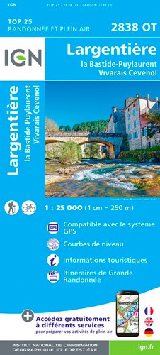 IGN Largentière.La Bastide-Puylaurent Vivarais Cévenol - Carte topographique