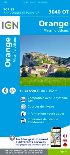 IGN Orange. Massif D'Uchaux - Carte topographique