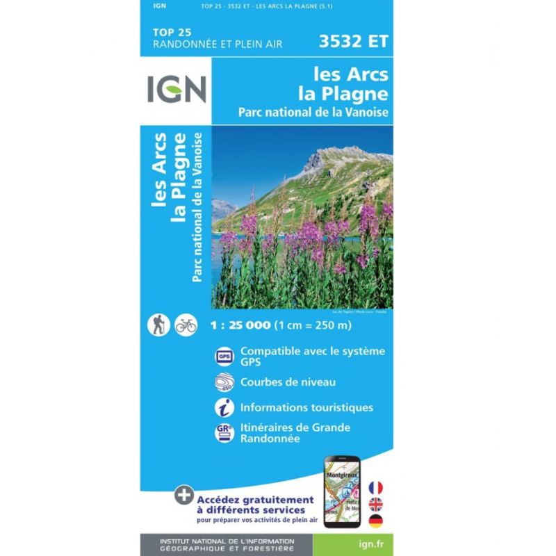 IGN Les Arcs / La Plagne / Pn De La Vanoise - Carte topographique | Hardloop