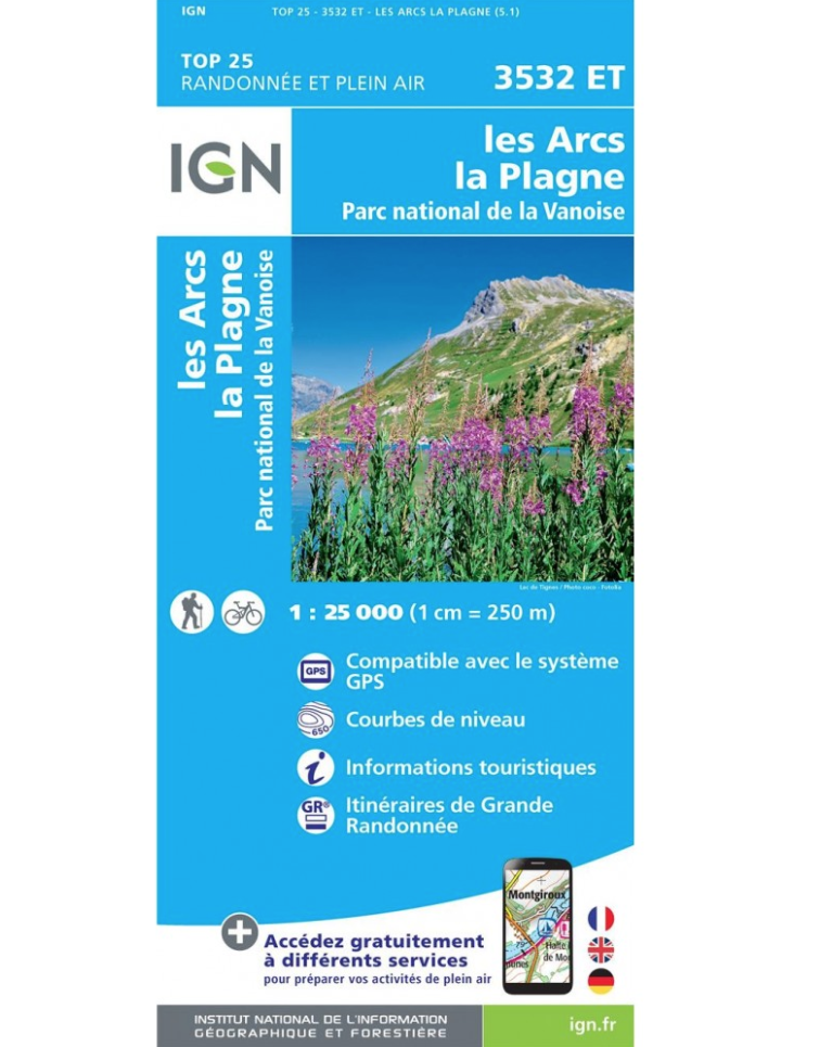 IGN Les Arcs / La Plagne / Pn De La Vanoise - Carte topographique | Hardloop
