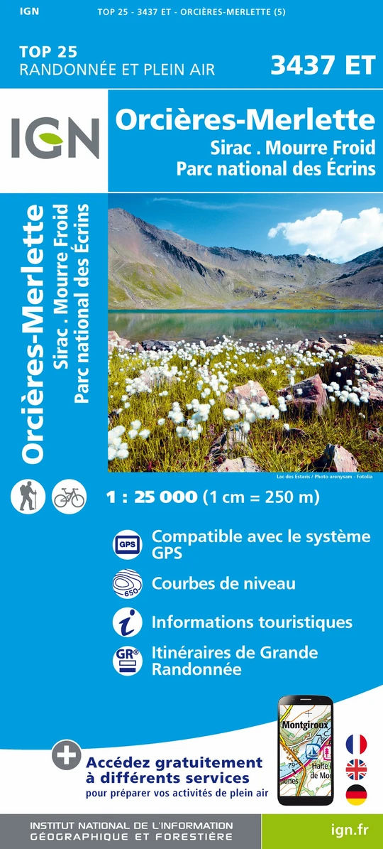 IGN Orcières-Merlette.Sirac.Mourre Froid.Pn Des Écrins - Carte topographique