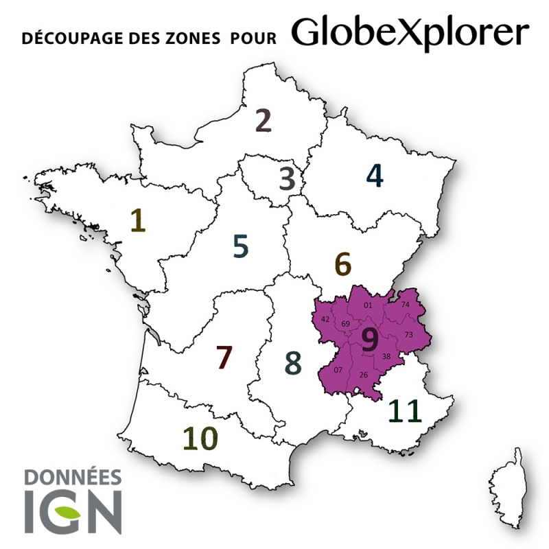 Globexplorer Carte Topographique de la zone 9 - départements 42, 69, 01, 74, 38, 73, 07 et 26 - 1 : 25 000