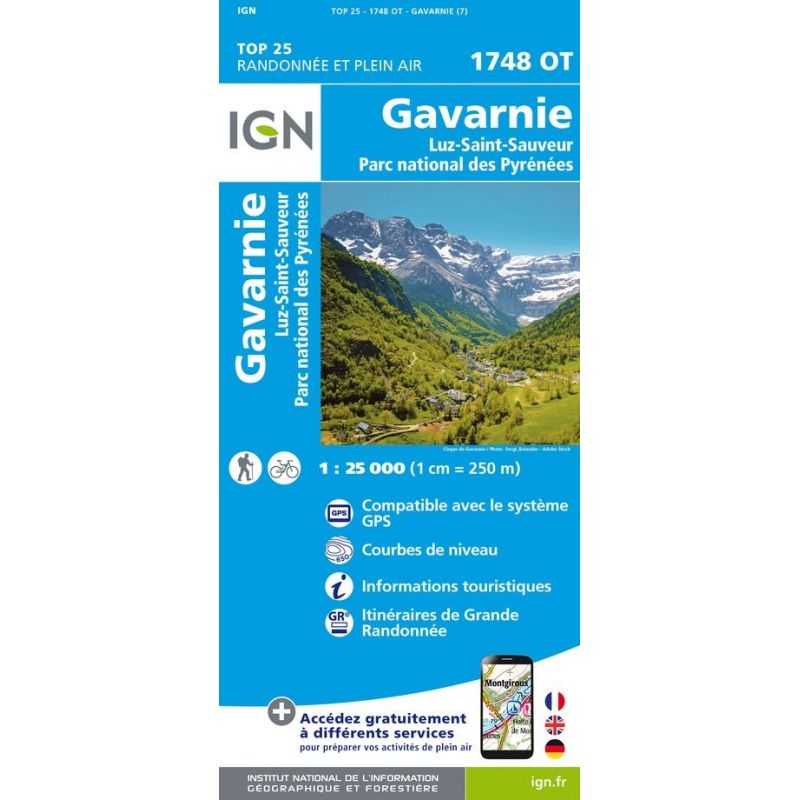 IGN Gavarnie  Luz-St-Sauveur  Parc National des Pyrnes - Carte topographique Taille unique