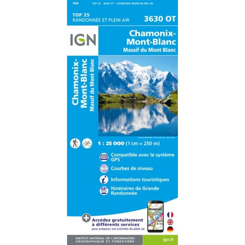 IGN Chamonix  Massif du Mont-Blanc - Carte topographique Taille unique