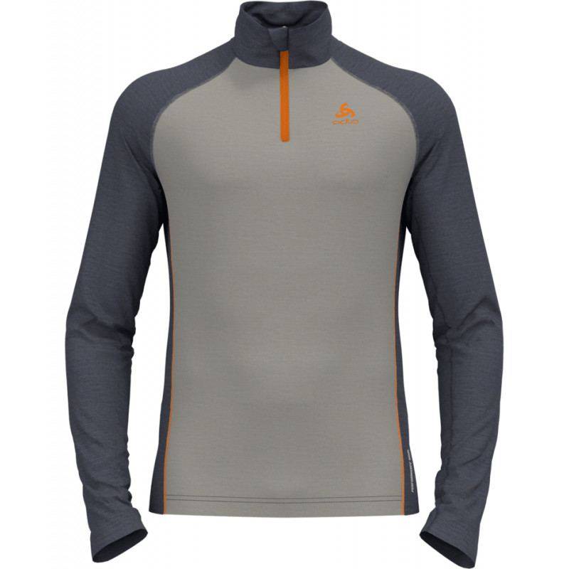 Odlo Natural Performance Wool 150 Turtle Neck LS 12 Zip - Maillot thermique homme Silver Cloud  India Ink Melange M