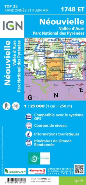 IGN Néouvielle / Vallée D'Aure / Parc national des Pyrénées - Carte topographique